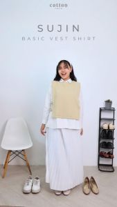 Cotton Inch - Sujin Kemeja Basic Kombinasi Rompi Lengan Panjang Wanita