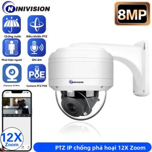 Camera 8MP 4K POE IP PTZ Camera 12X Zoom Motor Dome Có Tích Hợp Micrô Âm Thanh Bảo Mật Ngoài Trời IR Bảo Vệ 100m Màu Trắng