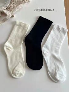 White Mid-Calf Pure Cotton Socks Womens Solid Color Postpartum Socks for Spring Autumn Summer Match with Small Leather Shoes
