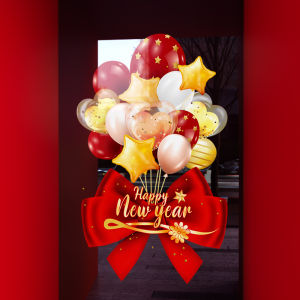 New Year Decorative Window Flowers Balloons Butterfly Knot Stickers Static Glass Decals for Shop Windows Chinese Zodiac Horse Year