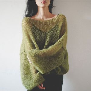 PAIBOLI | Womens Hollow Out Knitwear One Shoulder Cashmere Green Fashion Early Autumn Handmade Woven Top High End Feeling Maha Hair