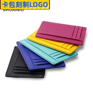 RFID Genuine Leather Slim Crossed Cards Holder Top Layer Cowhide Multi-Card Slot Wallet Leather Pouch for Men And Women