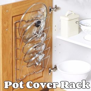 Wall Mounted Hanging Lid Holder Space Aluminum Pan Pot Cover Storage Rack Shelf Multifunctional