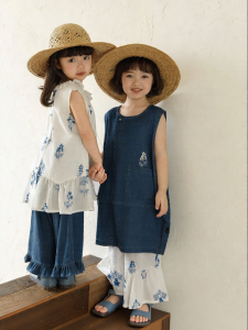 YOEHYAUL | Embroidered Sleeveless Dress Denim Pants Trousers Set