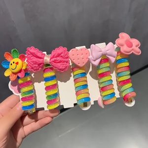 Satu Keluarga Ikat Rambut Bergulir Anak Perempuan Lucu C1167 Karet Rambut Spiral Kabel Anak Rainbow