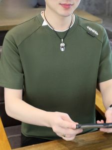 HENGYUANXIANG | Hengyuanxiang Mens Short Sleeve T-shirt Ice Silk Print Round Neck Cotton Summer Fashion Urban Style Breathable Lightweight Basic Fit