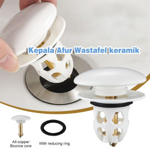 Tutup Saluran Pembuangan Air Wastafel Pop-up Brass Bounce Core Basin Drain Filter Keramik&Kuningan