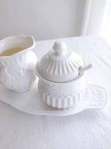 R Baroque British Royal Family Milk Jugs & Rococo Art Relief Bone Coffeeware Sugar Bowl Jar Creamer Pitcher Coffee Tools