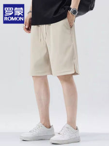 Romon Mens Summer Thin Breathable Loose Casual Sports Shorts American Trendy Brand Simple Straight Leg Five-Quarter Pants
