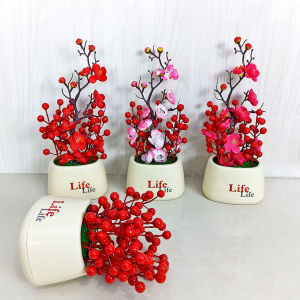 Azgalery PBP167 Tanaman Hias Plastik Pot Bunga Anggrek Buah Berry Ornamen Artificial Pajangan COD