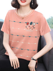 Pure Cotton Short Sleeve T-Shirt Womens Loose Fit Casual Style Spring Summer Fashionable Top for Middle-Aged And Elderly