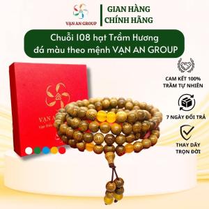 Chuỗi 108 hạt trầm hương mix đá màu theo mệnh vòng tay trầm hương tự nhiên Vạn An Home mang đến may mắn hạnh phúc bình an tài lộc