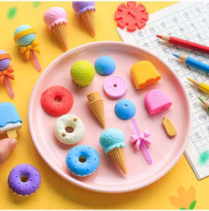 Creative Modeling Student Eraser Ice Cream Cake & Hamburger Cartoon Set
