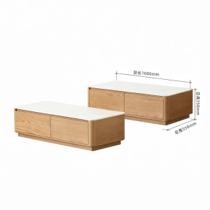 YUANSHI YUANSU | All Solid Wood Oak and Rock Panel Simple Small Spaces Living Room Tea Table