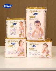 Skinature Pants by Drypers Baby Diapers M38/ L32/ XL26/ XXL22 (4 Packs) - Soft Breathable Baby Diaper (Pants)