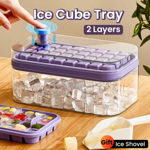 68 Grids Ice Cube Maker 1 Press Release with Cover & Scoop Quick Release Ice Mold Large ice box Refrigerator Essentials