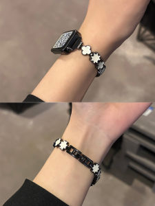 Uhada Metal Smartwatch Band for Huawei Band 8 9 And Honor 6 pro Womens Sporty Intelligent Watch Strap Four Leaf Ladys Chain