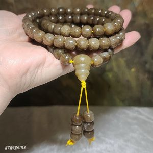 Gegegems 9.6mm premium Nephrite caramel brown traditional old style bead 108 mala necklace (with certificate)