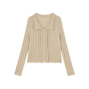 NIHAOKANONG | Áo Cardigan Knit Họa Tiết Hoa Cổ Bẻ Phong Cách Retro Lười