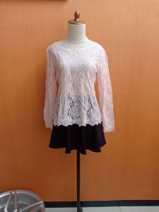 atasan wanita lace pink muda pastel KIYUGINA cewek M L blouse MEWAH lengan panjang transparan