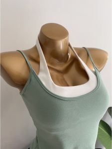 Áo Ba Lỗ Cổ Treo Ôm Vừa Vặn Có Đệm Ngực Áo Ba Lỗ Nữ Mùa Hè 2023 Áo Ba Lỗ Cổ Treo Màu Trơn Đơn Giản Cho Nữ