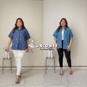 UNION11 - KEMEJA BORDIR WANITA LD 126 TANGAN PENDEK | ATASAN WANITA JUMBO XXXL MUAT BB 90 KG PITA