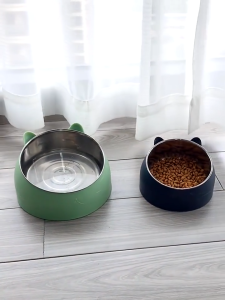 Pet Cat Dog Food Water Bowl Raised No Slip Stainless Steel Elevated Stand Tilted Pet Feeder Bowls