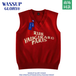 WASSUP GLORY ผู้ชายเสื้อถักเสื้อกั๊กคุณภาพสูงโพลีเอสเตอร์อะคริลิคเส้นใยไนลอน V คอเสื้อกันหนาวสบายๆฤดูหนาวเสื้อกั๊กขนสัตว์