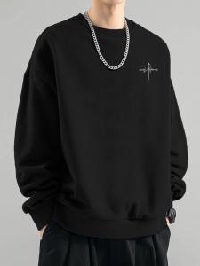 เสื้อฮู้ดคอกลมแขนยาวทรงหลวมสำหรับผู้ชาย ผ้าฝ้ายผสมขนแกะ ทรงหลวม ฤดูใบไม้ร่วง/ฤดูหนาว ลำลอง เสื้อฮู้ดสไตล์อเมริกัน