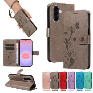 Leather Wallet Flip Case for Samsung Galaxy S22 S23 S24 S25 S26 FE Ultra Plus Edge | Flower Embossed Design Card Holder