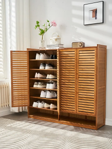 ตู้เก็บรองเท้า ตู้เก็บรองเท้าไม้ ตู้เก็บรองเท้าไม้ไผ่ ตู้เก็บรองเท้าประตูหลุยส์ ระบายอากาศและกันฝุ่น