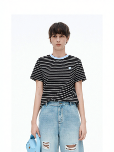 Cheerful Design Small Petite Sailor Striped Short Sleeve T-shirt