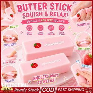 KEBETEME PINK Butter Stick Squishy Toy Soft Slow Rebound Sensory Fidget Stress Relief Squeeze Toy Strawberry Milk Bar Squishy Toy for Kids Gift Decor