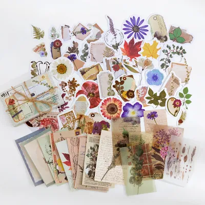 Yoofun 60pcs/pack Multi-Material Sticker Pack Vintage Mushroom Plants butterflies Stickers for Journal Scrapbooking Craft Making