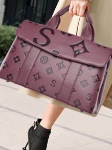 Hong Kong Style Commuter Tote Bag Womens Large Capacity Shoulder Bag Floral Embossed Design Soft Leather Casual Handbag