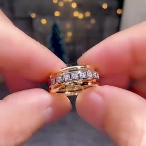 Huitan Fashion Female Rings Two Tone Design Inlaid Dazzling Cubic Zirconia Stylish Accessories for Women Wedding Trendy Jewelry