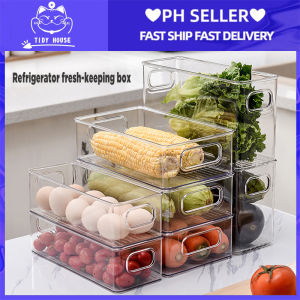 Tidy house Kitchen Rectangular Refrigerator Crisper Stackable Fridge Organizers Transparent Refrigerator Organizer Food Storage Box with Handle for Vegetable Fruit Meat Storage
