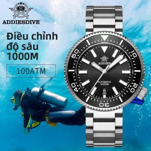 Đồng Hồ Lặn Nam ADDIESDIVE 1000m Siêu Sáng Máy Cơ Tự Động NH35A Kính Sapphire Và Lịch