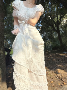 Original Design Summer High Waist French Style Elegant White Long Dress Amber Dream Empire Wind Womens Fashion Dress