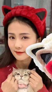 猫耳朵束发带 Fashion Cat Ear Headband 女洗脸敷面膜头箍洗漱发箍头套可爱发带头饰防滑瑜伽跑步 Ikat Kepala