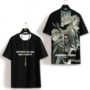 Bandai | Summer Short-sleeved Ins Naruto T-shirt for Men Cartoon Large-sized Trendy Half-sleeved Jiraiya Tsunade Printed T-shirt