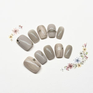 Handmade Wearable Nail Tips Short And Medium Length Purple Taro Cat Eye White Enhancing Nail Art Easy to Wear No Brand