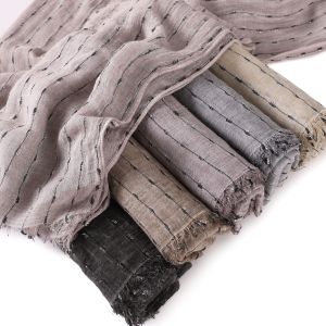 Jifang Vintage Tie dye Black Stripes Silver Thread Cotton Linen Shawl Large Long Pashmina Fringes Head Wraps Scarf Muslim Hijab Shawls 200x75cm YZ53