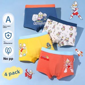 Miiow | Childrens Cotton Underwear Boys Boxer Shorts Ultraman Cartoon Print Breathable Moisture Wicking Antibacterial Summer Shorts