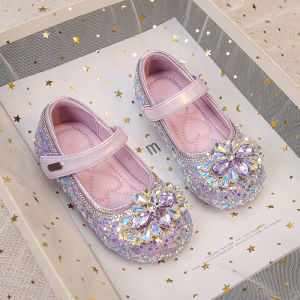 Genuine Leather Crystal Princess Shoes for Girls Baby Soft Bottom Single Shoes Spring Autumn Season Childrens Footwear