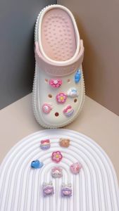 Bộ 14 Sticker Charm 3D chủ đề Hoa tim xanh DIY Mayto nhựa cứng gắn Dép Cross Dép Sục Cá Sấu JB-127