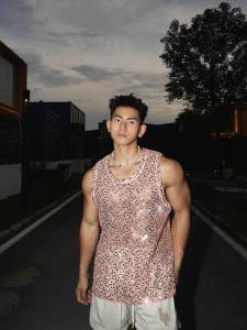 Lil Monster [Original] Summer Shiny Crystal Sequin American Retro Style Niche Style Cut Out Vest for Men