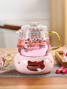 Fruit Tea Pot Candle Heating Glass Tea Set for Ladies Health Beauty High Value Resistant to Heat Floral Tea Brewing Kit