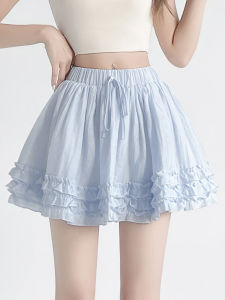 Váy Ngắn Xếp Ly Ren Màu Xanh Cạp Cao Cho Nữ Mùa Hè Váy Chữ a Chống Hở Hang Váy Ngắn Xếp Ly Ren Phong Cách Hàn Quốc