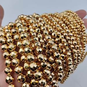 15 2/3/4/6/8/10mm 14K Golden Plated Faceted Round Hematite Natural Stone Loose Beads For DIY Jewelry Making Bracelet Necklaces